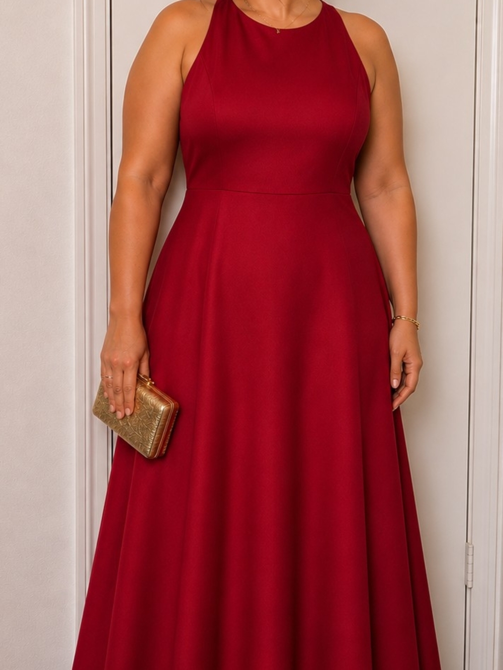 Plus-Size Halter Neck Maxi Dress in Deep Red